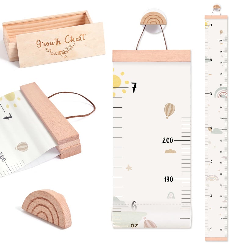 let's make Growth Chart for Wall 7 Ft Height Chart with Keepsake Box & Hook Waterproof Canvas Measure Wall Ruler Removable Neutral Nursery Wall Decor for Baby Kids Toddlers - Image 1